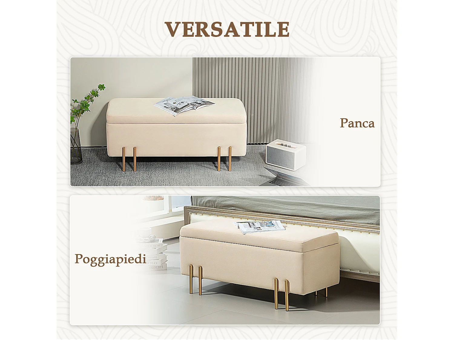 Panca fondo letto moderna con spazio contenitore per interno beige