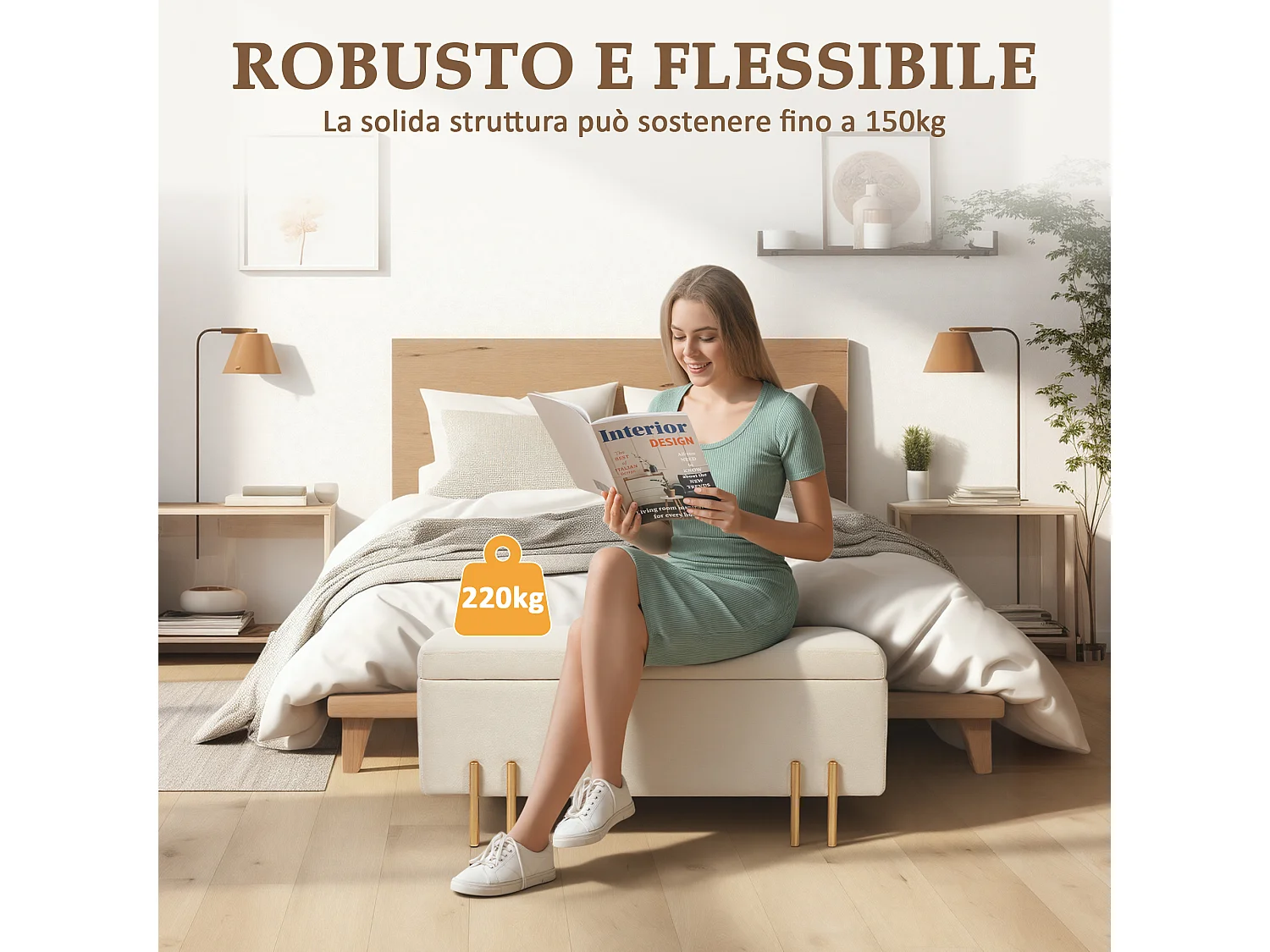 Panca fondo letto moderna con spazio contenitore per interno beige