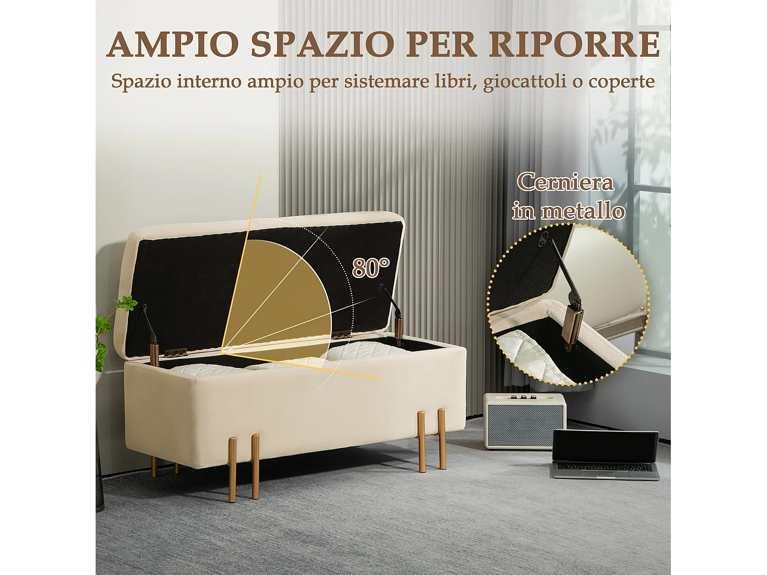 Panca fondo letto moderna con spazio contenitore per interno beige