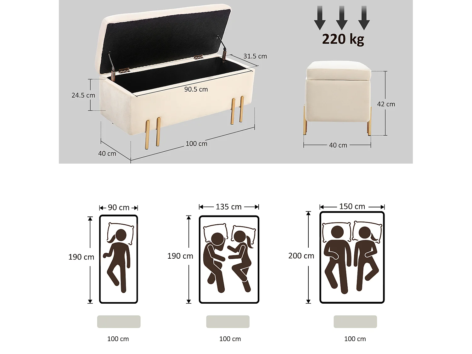 Panca fondo letto moderna con spazio contenitore per interno beige