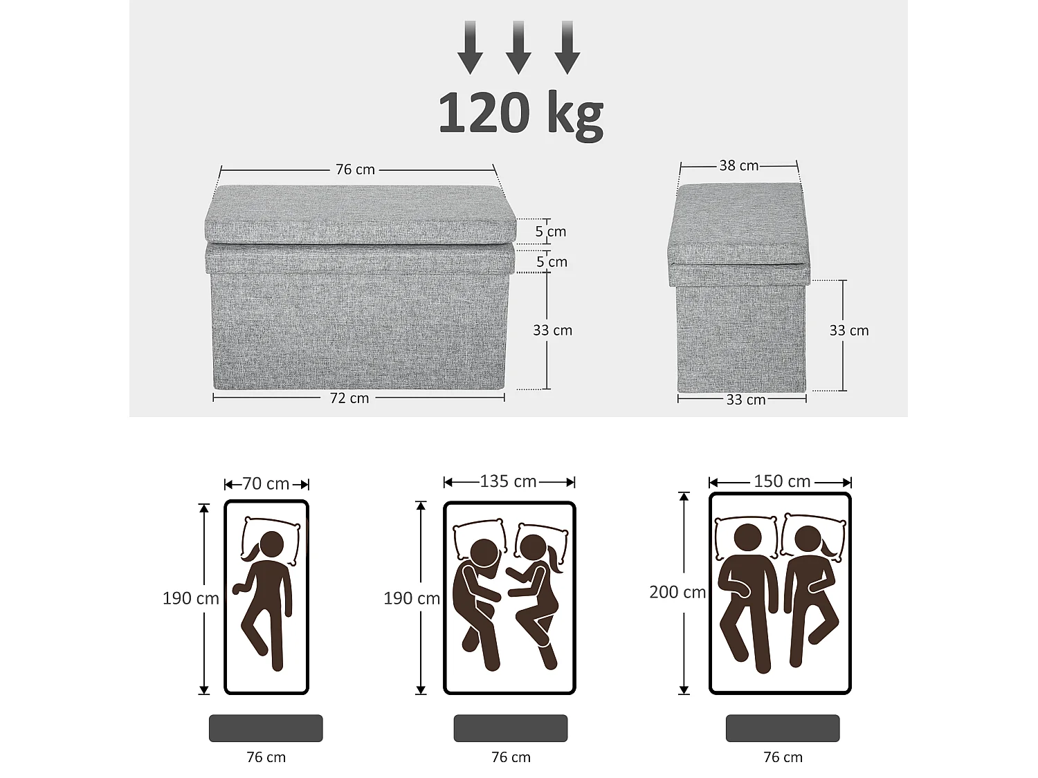 Panca contenitore da 77 litri pieghevole con schienale grigio