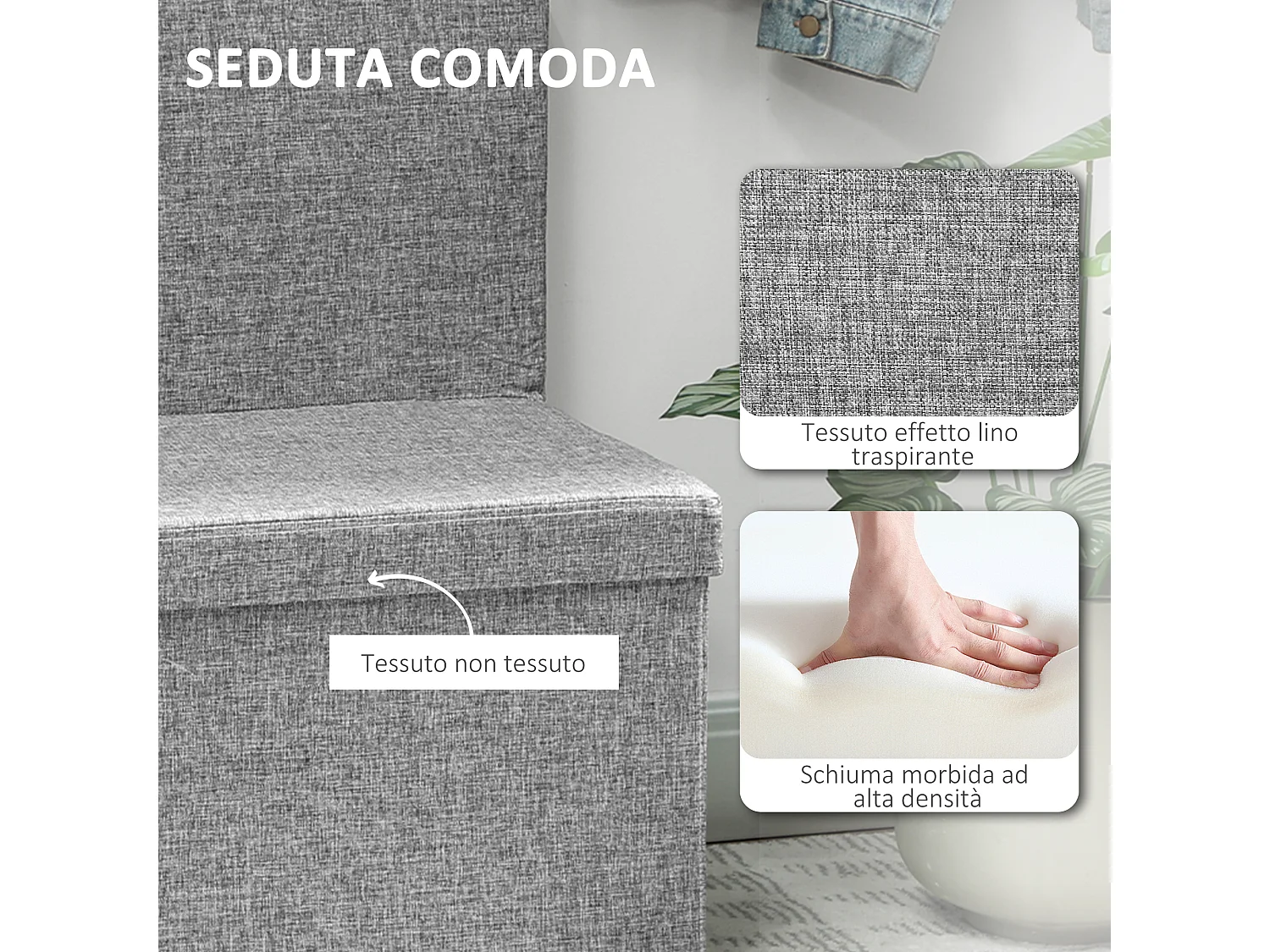 Panca contenitore da 77 litri pieghevole con schienale grigio