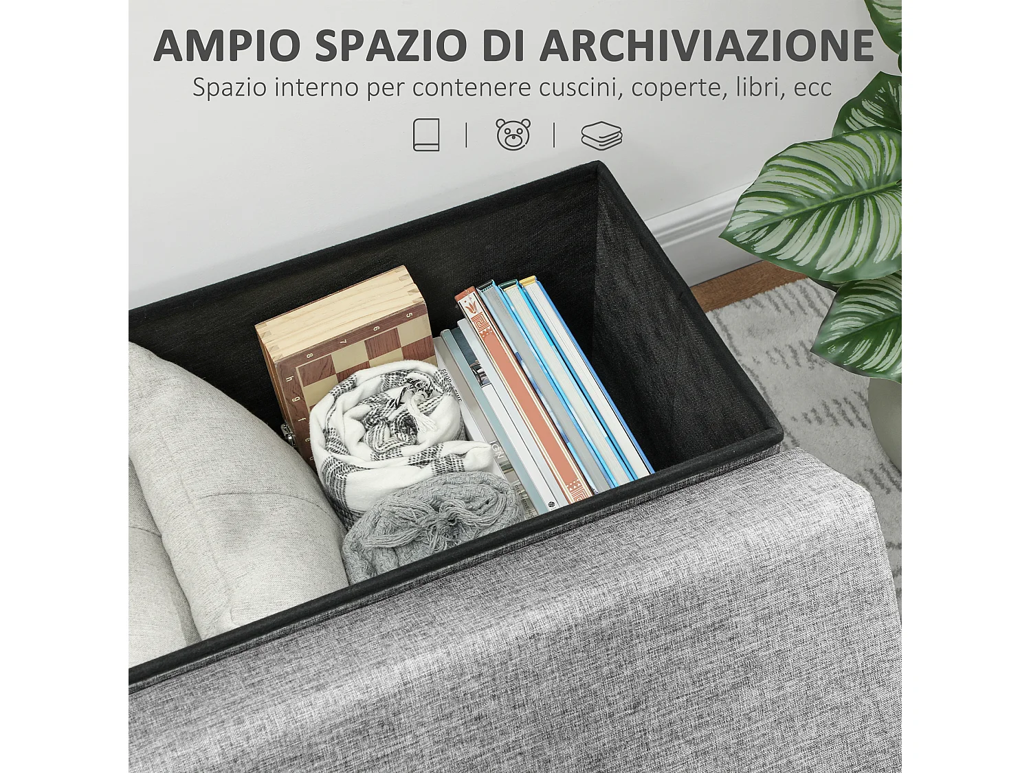 Panca contenitore da 77 litri pieghevole con schienale grigio