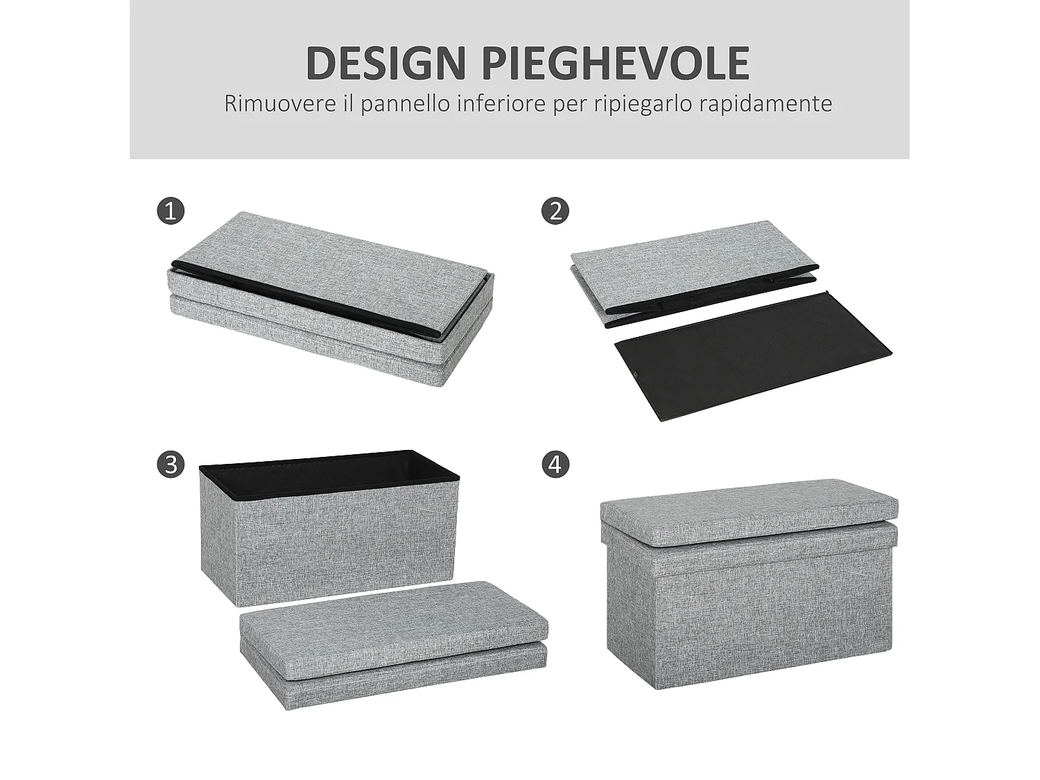 Panca contenitore da 77 litri pieghevole con schienale grigio