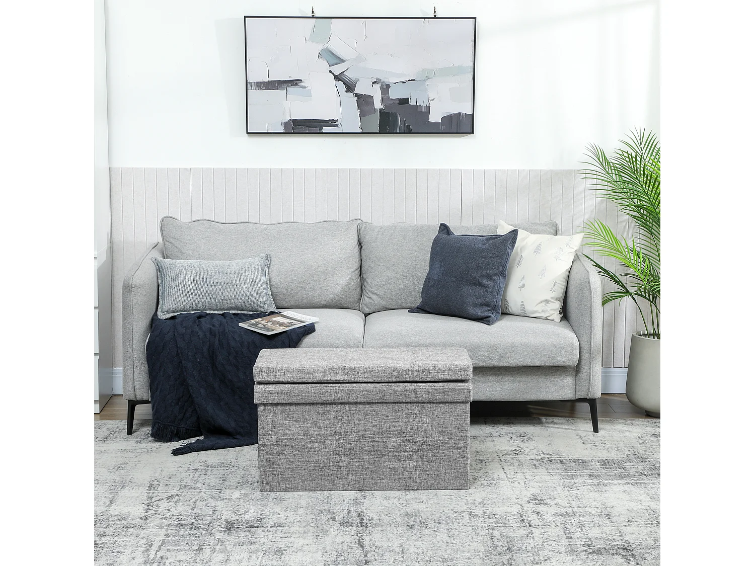 Panca contenitore da 77 litri pieghevole con schienale grigio