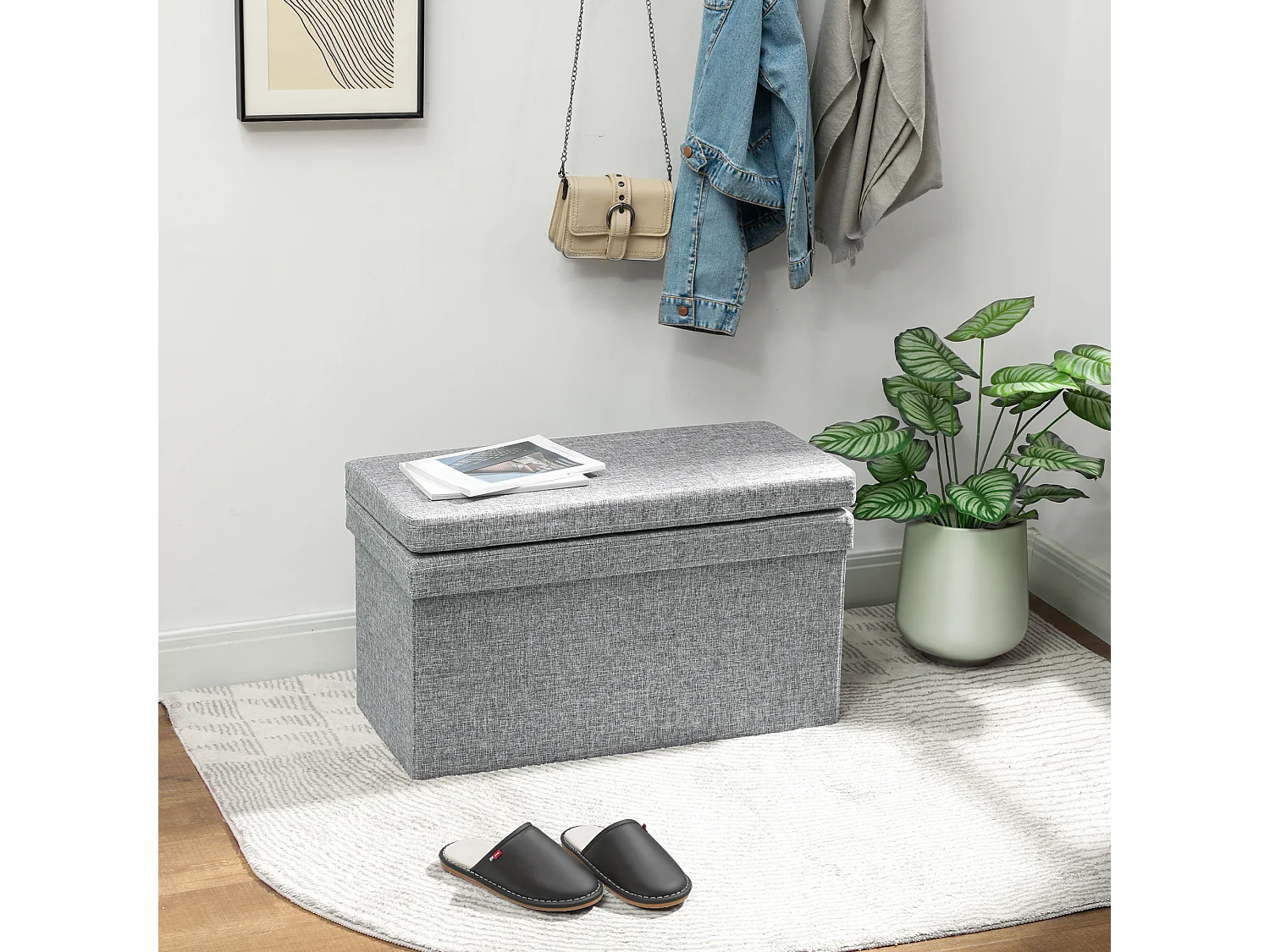 Panca contenitore da 77 litri pieghevole con schienale grigio