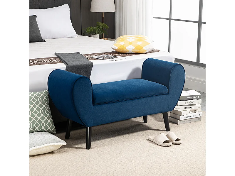 Panca contenitore imbottita tessuto vellutato 118x42x66cm blu