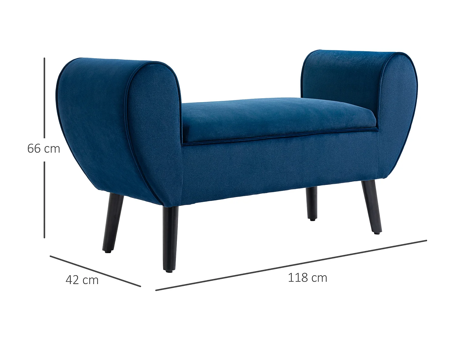 Panca contenitore imbottita tessuto vellutato 118x42x66cm blu