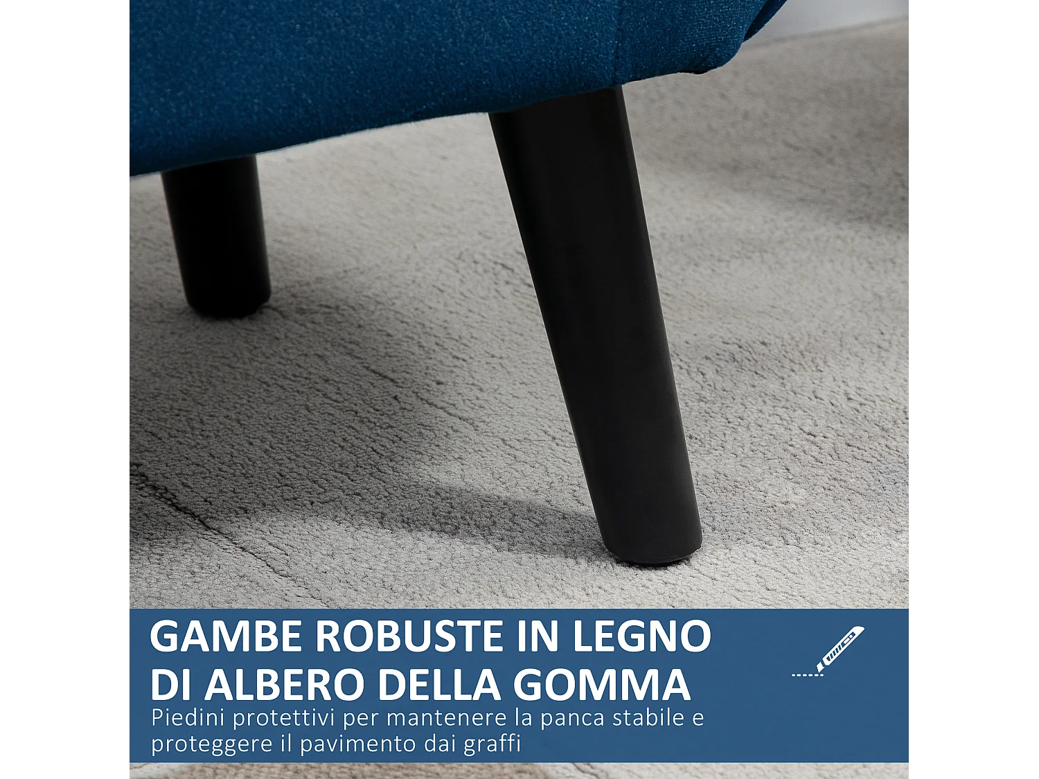Panca contenitore imbottita tessuto vellutato 118x42x66cm blu