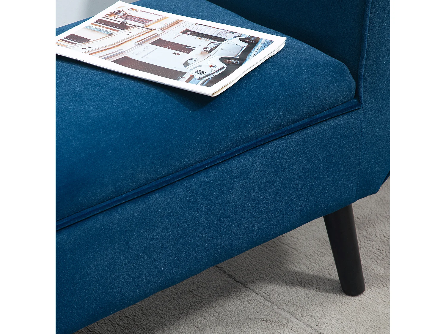 Panca contenitore imbottita tessuto vellutato 118x42x66cm blu