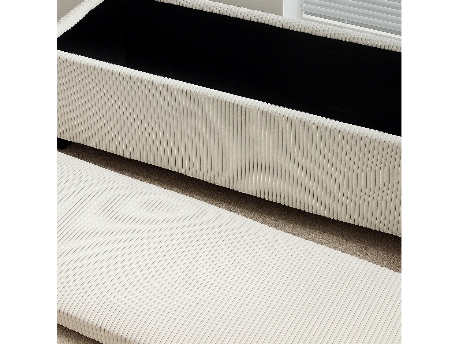 Panca fondo letto vellutata a coste con spazio interno da 84l beige