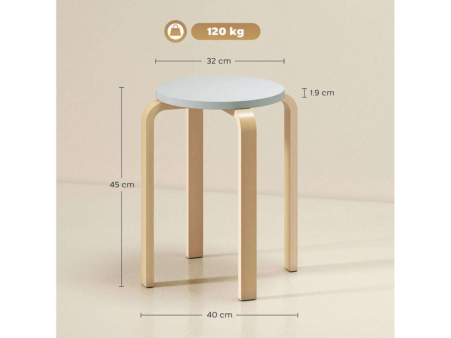 Set 4 sgabelli rotondi impilabili in legno 40x40x45 cm grigio