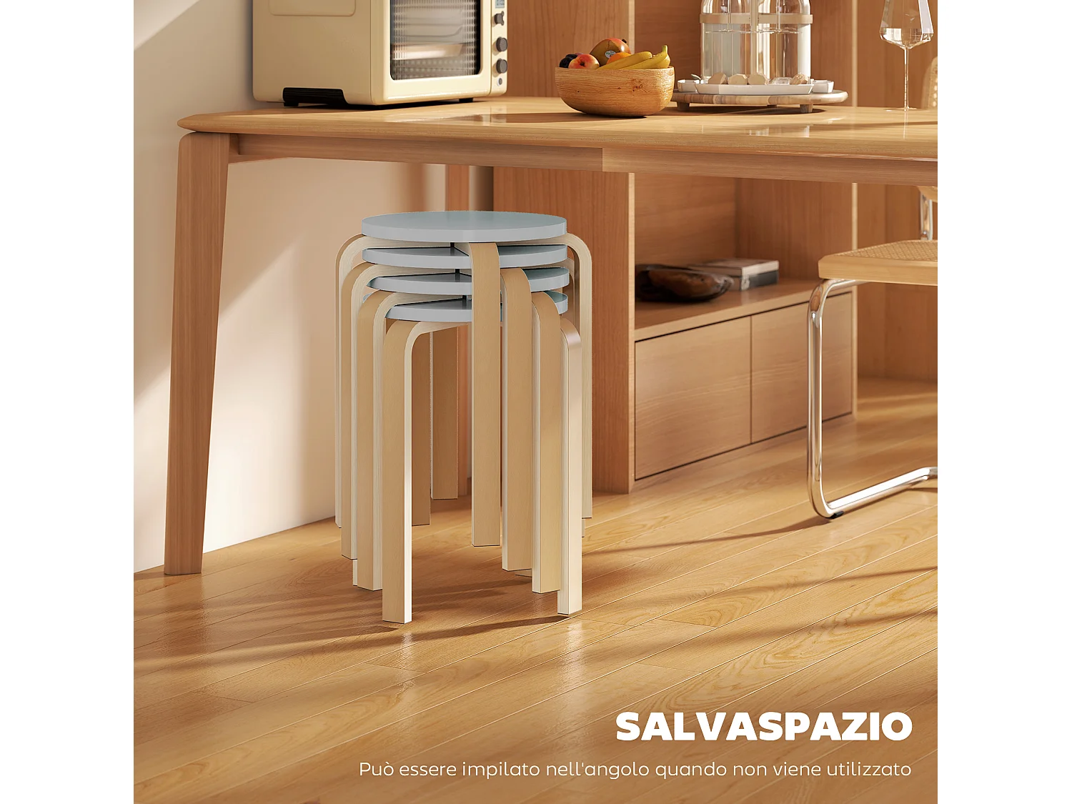 Set 4 sgabelli rotondi impilabili in legno 40x40x45 cm grigio