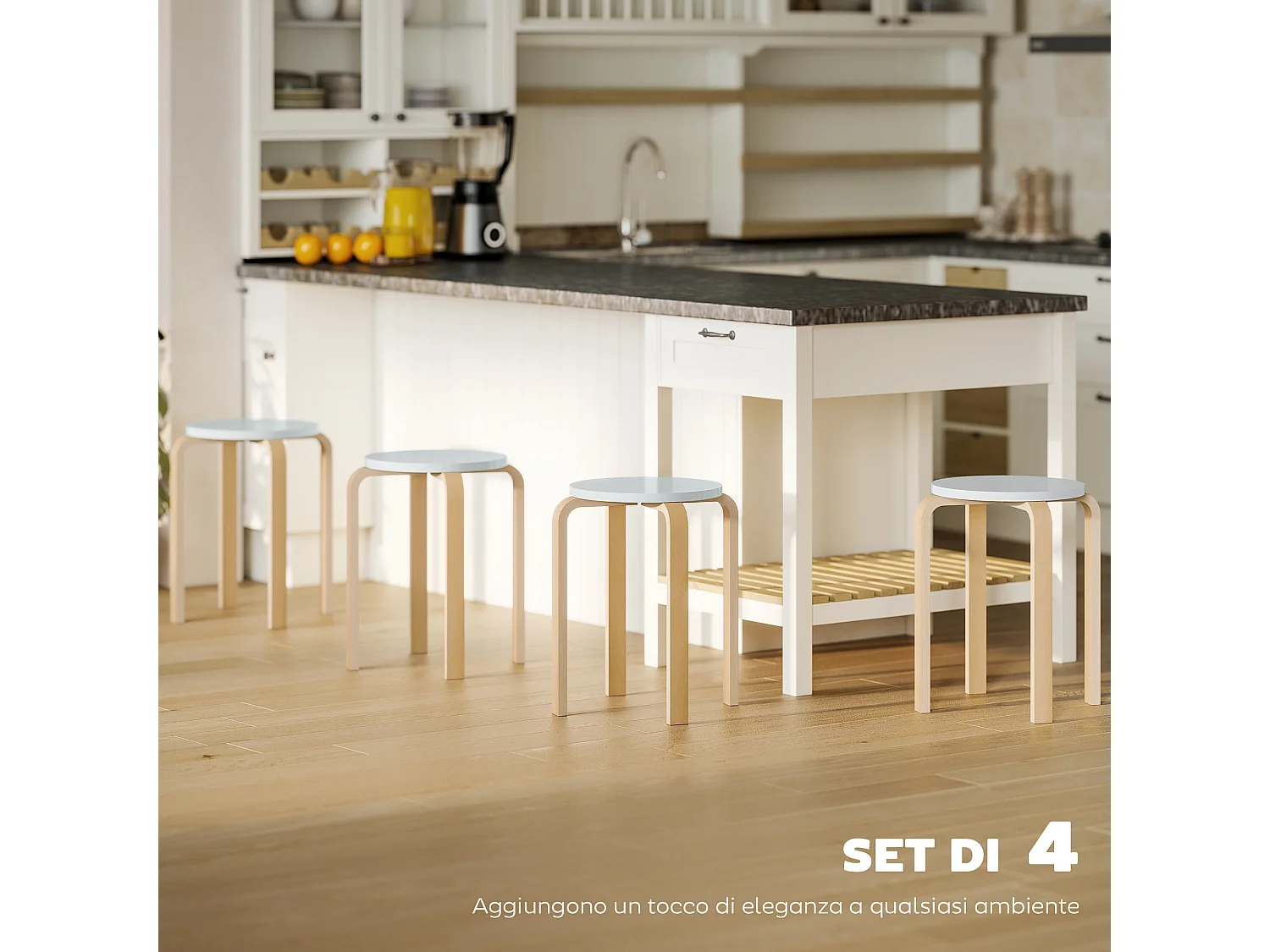 Set 4 sgabelli rotondi impilabili in legno 40x40x45 cm grigio