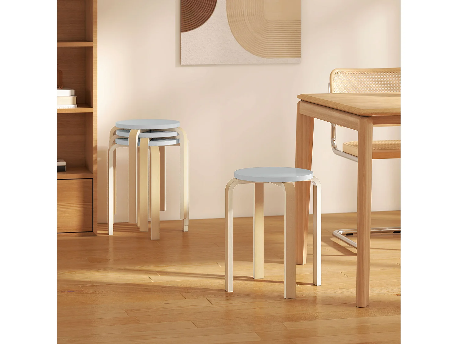 Set 4 sgabelli rotondi impilabili in legno 40x40x45 cm grigio