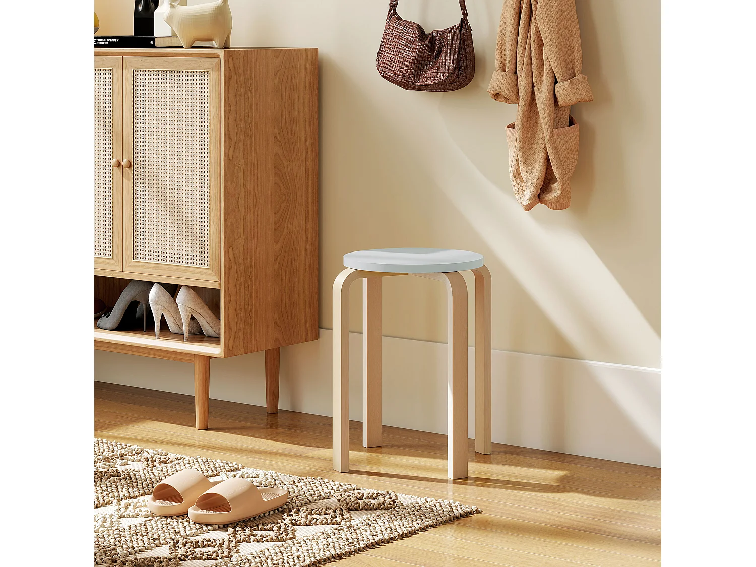 Set 4 sgabelli rotondi impilabili in legno 40x40x45 cm grigio