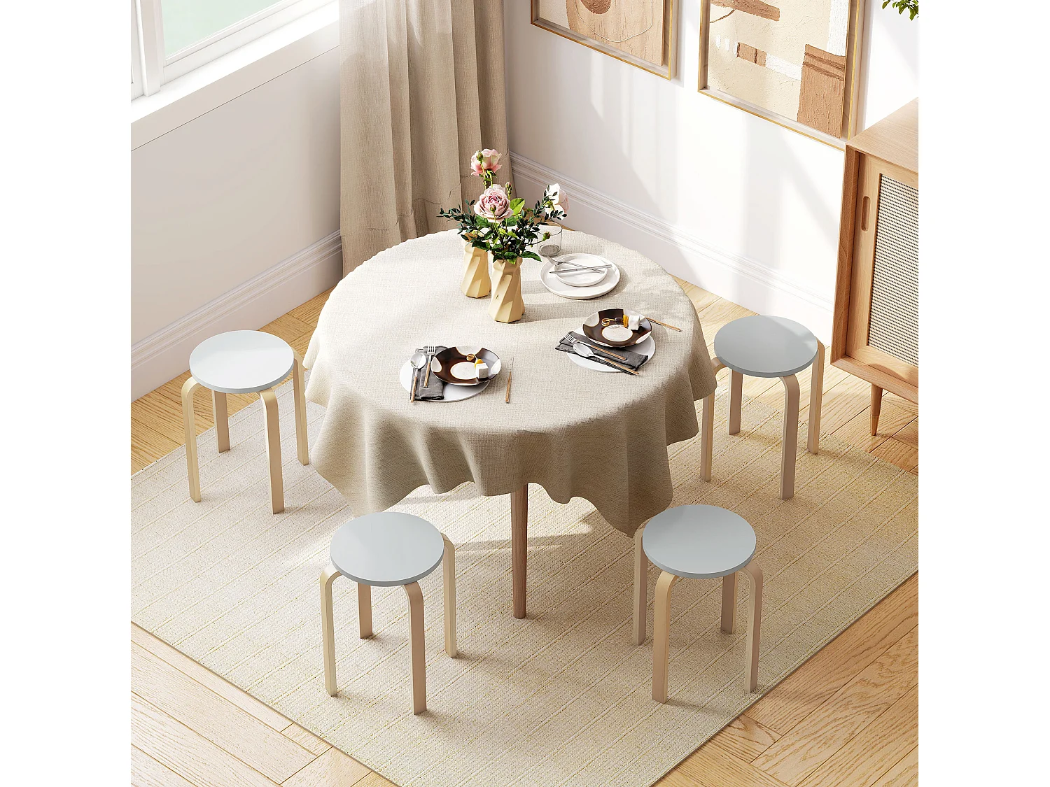 Set 4 sgabelli rotondi impilabili in legno 40x40x45 cm grigio