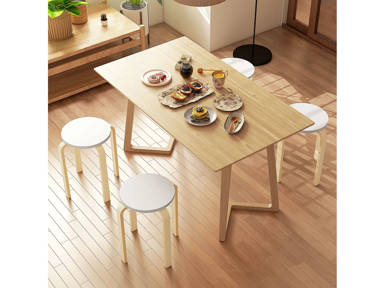 Set 4 sgabelli rotondi impilabili in legno Ø40x45 cm grigio