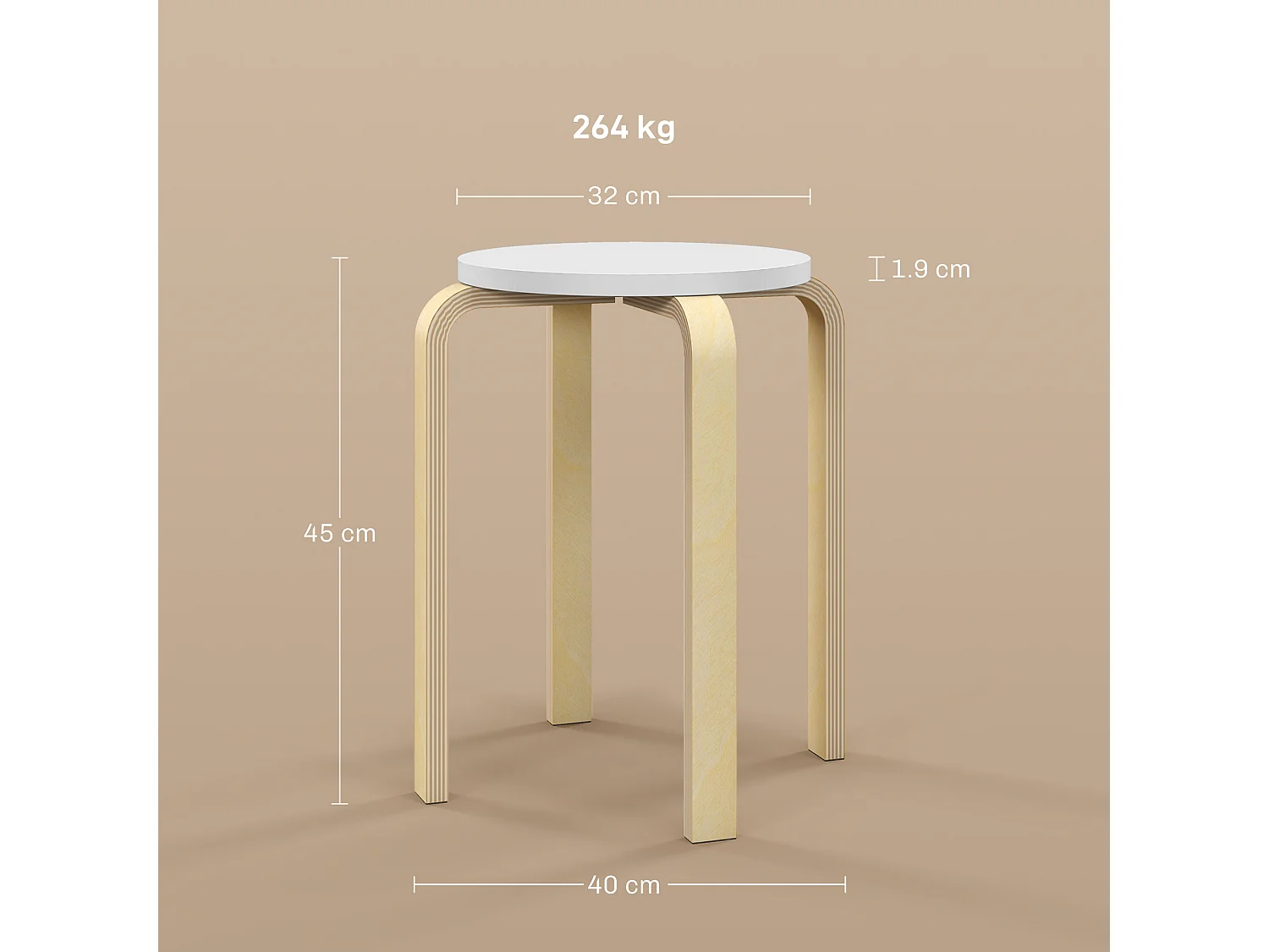 Set 4 sgabelli rotondi impilabili in legno Ø40x45 cm grigio