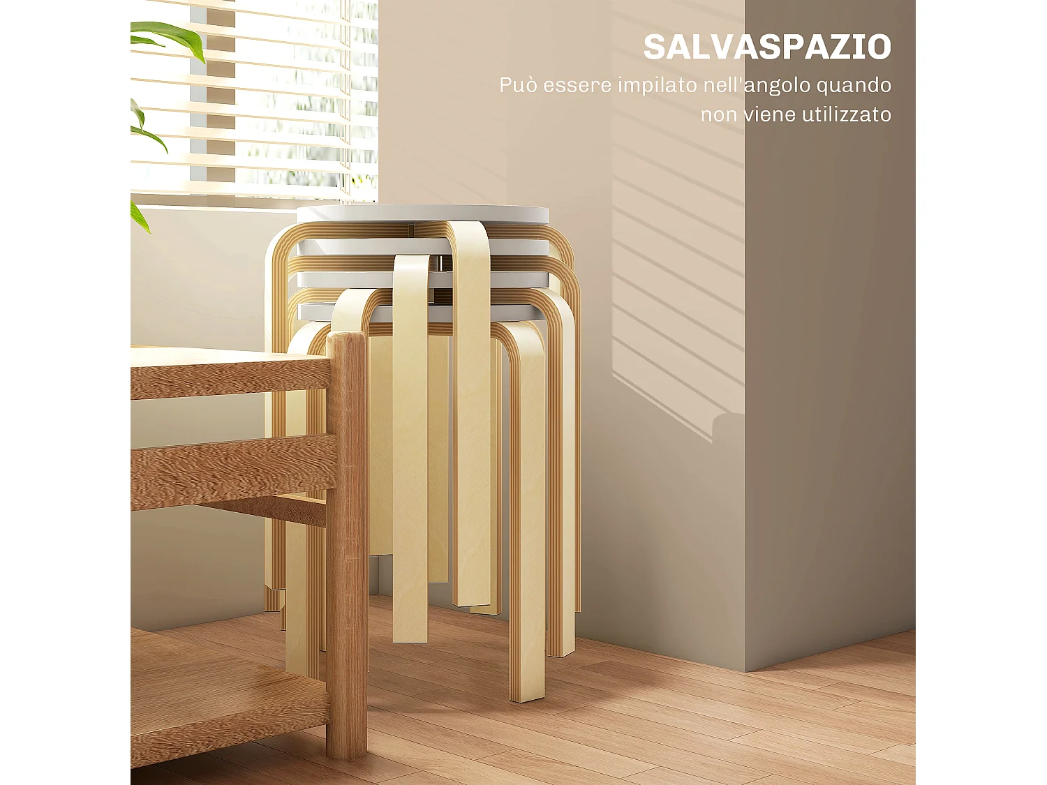 Set 4 sgabelli rotondi impilabili in legno Ø40x45 cm grigio
