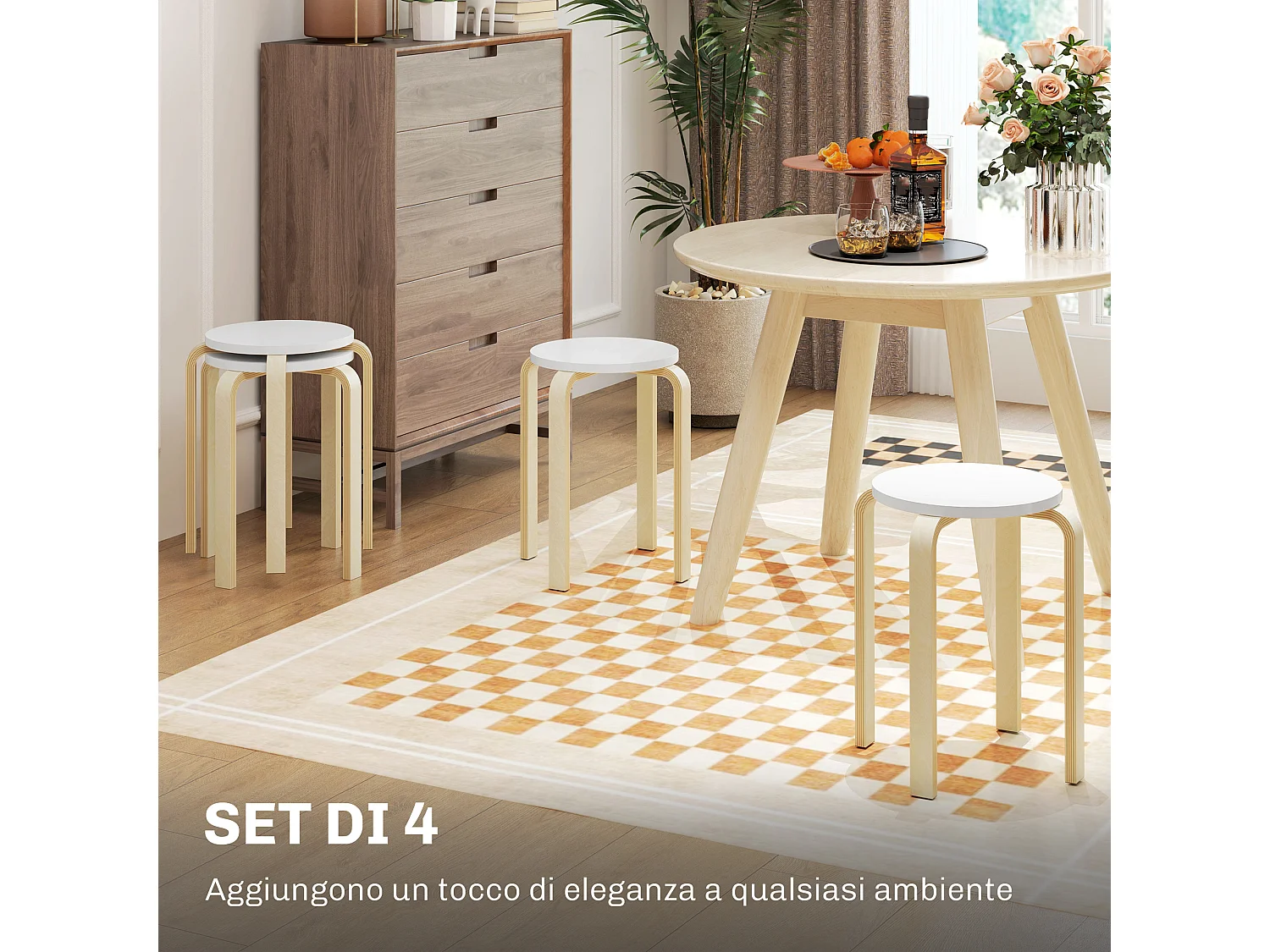 Set 4 sgabelli rotondi impilabili in legno Ø40x45 cm grigio