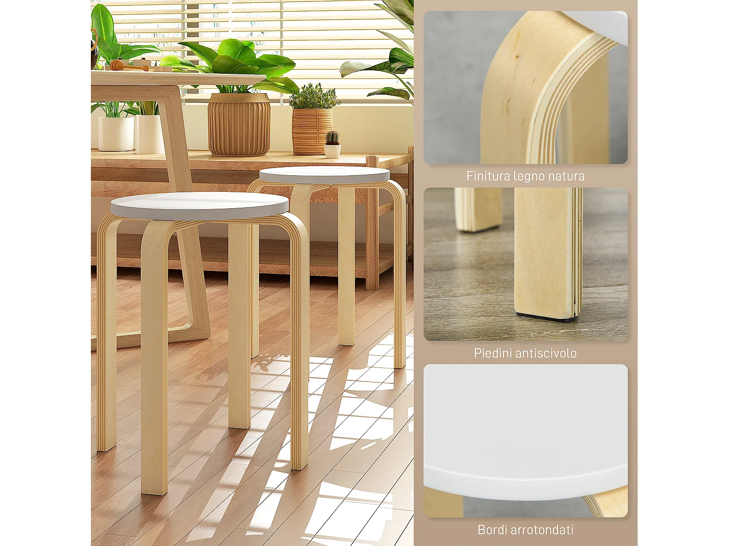 Set 4 sgabelli rotondi impilabili in legno Ø40x45 cm grigio