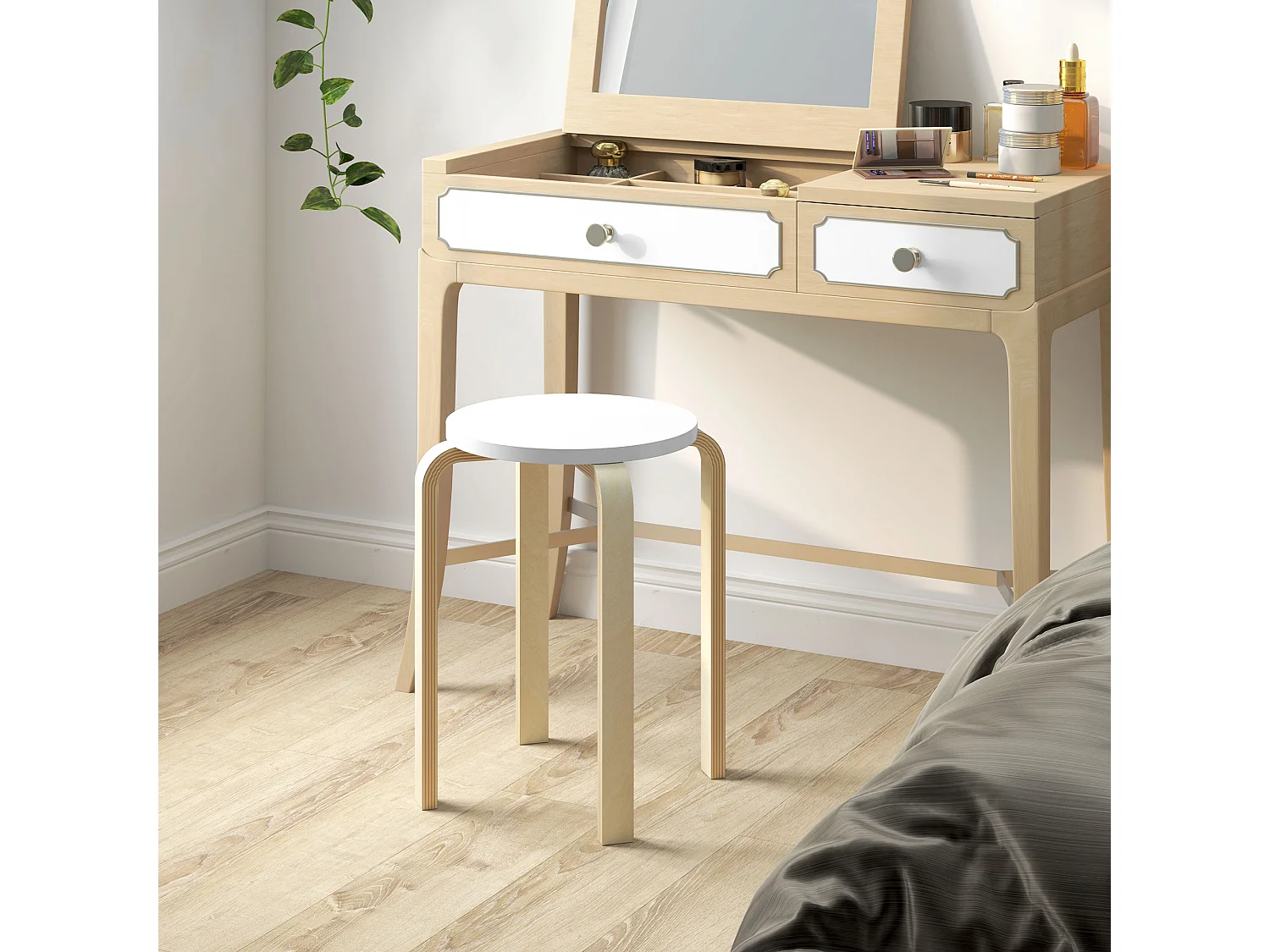 Set 4 sgabelli rotondi impilabili in legno Ø40x45 cm grigio