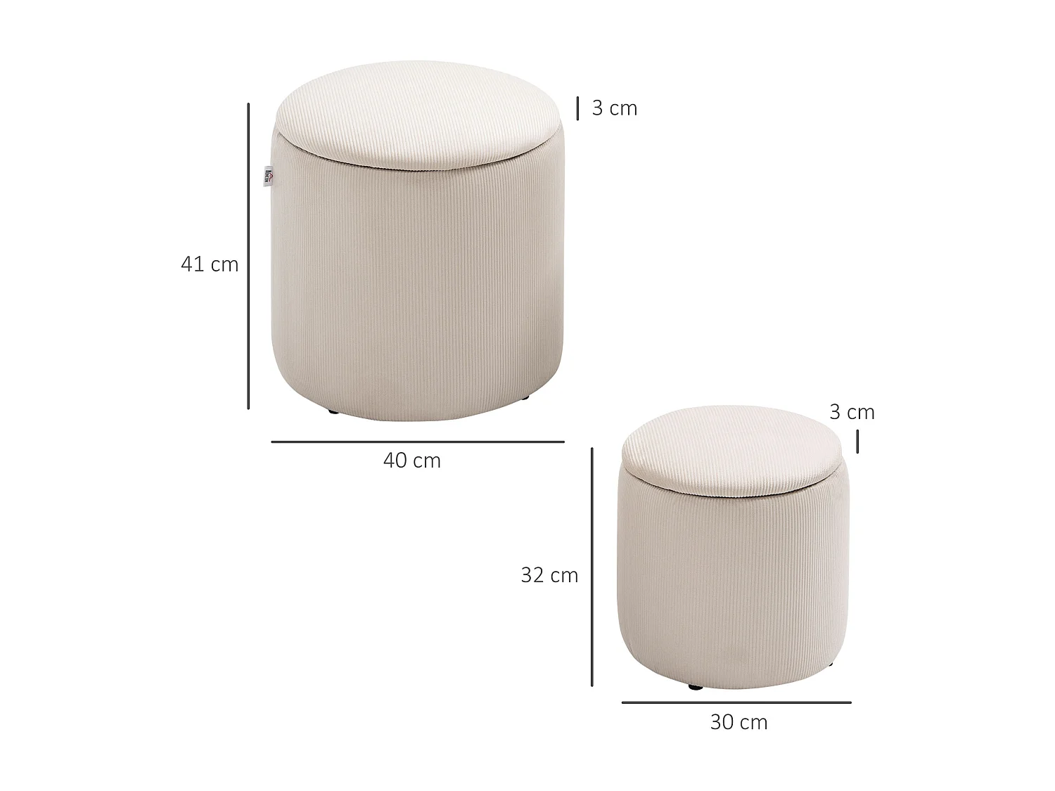 Set di 2 pouf contenitore salvaspazio in velluto bianco