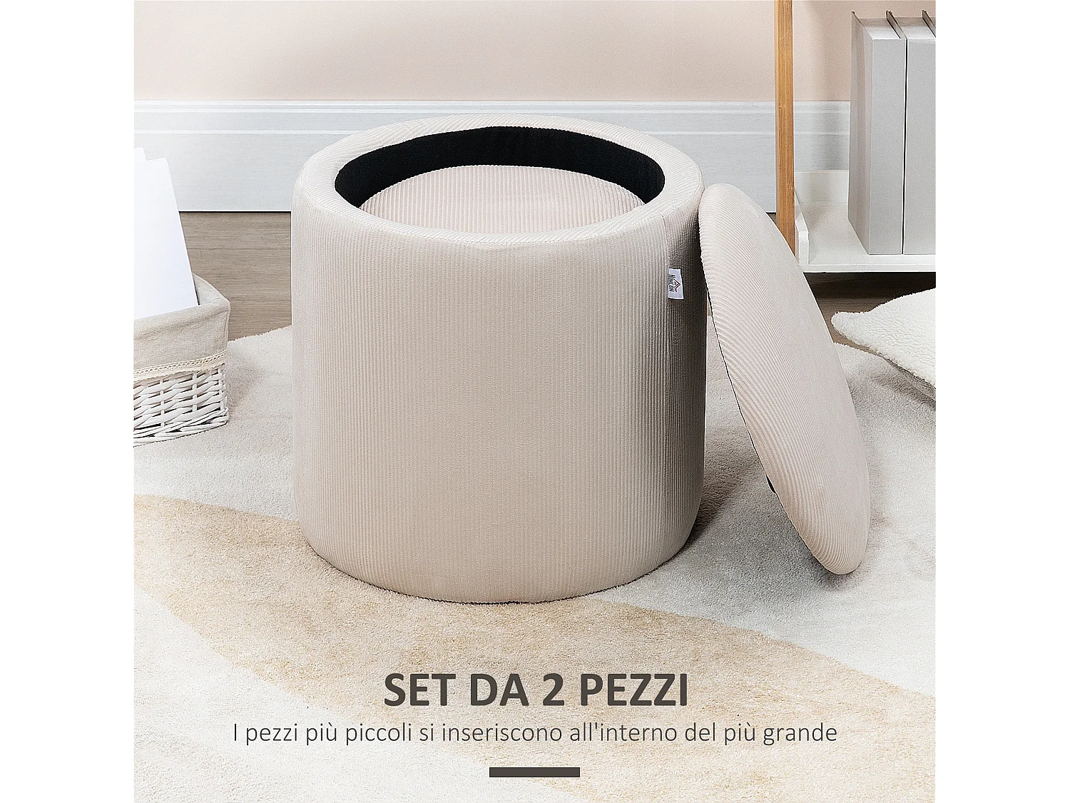 Set di 2 pouf contenitore salvaspazio in velluto bianco