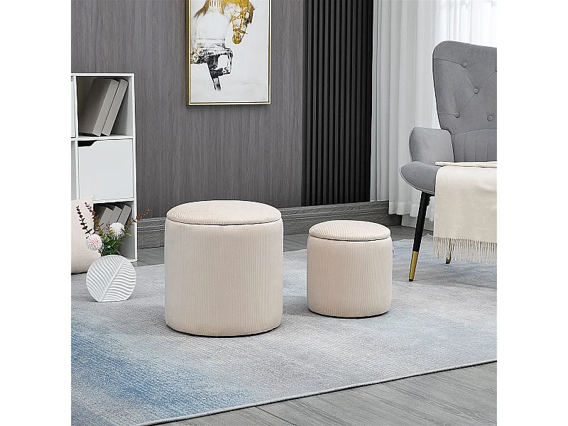 Set di 2 pouf contenitore salvaspazio in velluto bianco