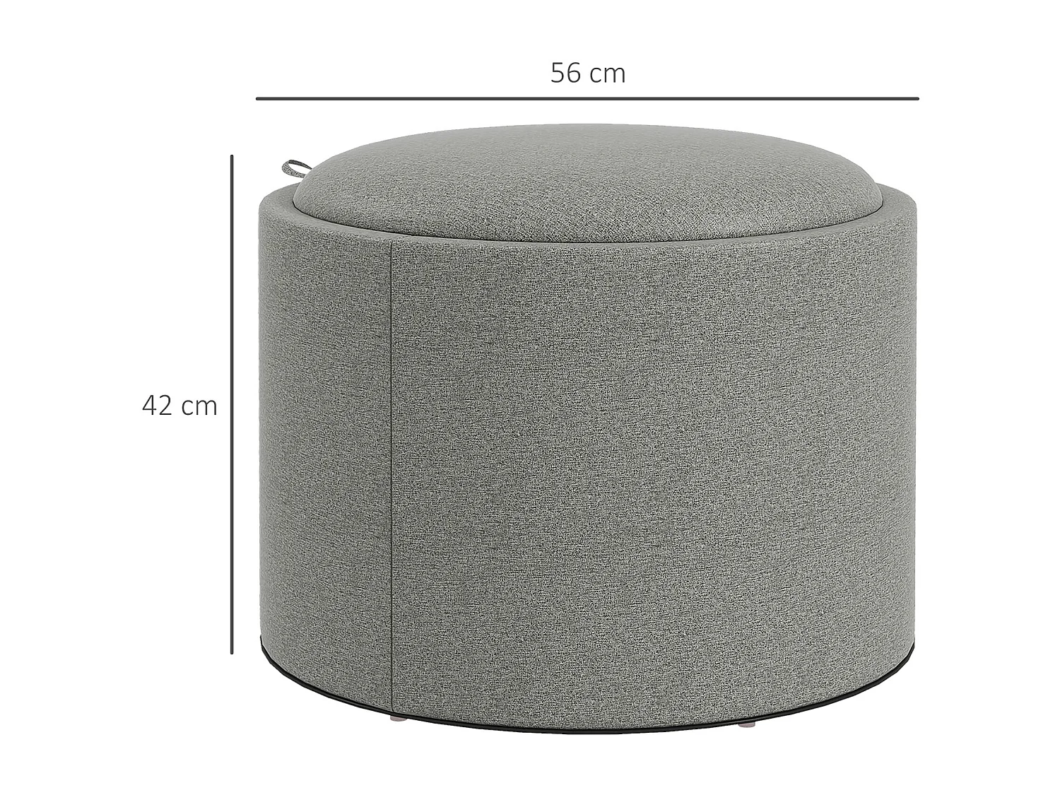 Pouf contenitore in tessuto effetto lino con vassoio a ribalta grigio