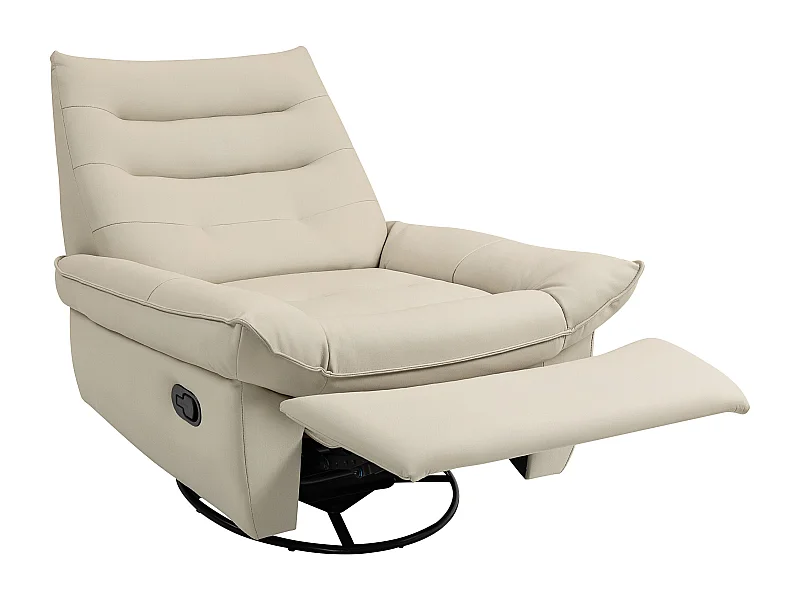 Poltrona relax reclinabile con poggiapiedi e base girevole crema