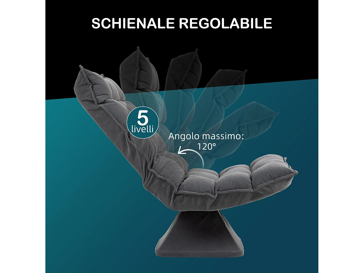 Poltrona per salotto girevole con schienale regolabile grigio