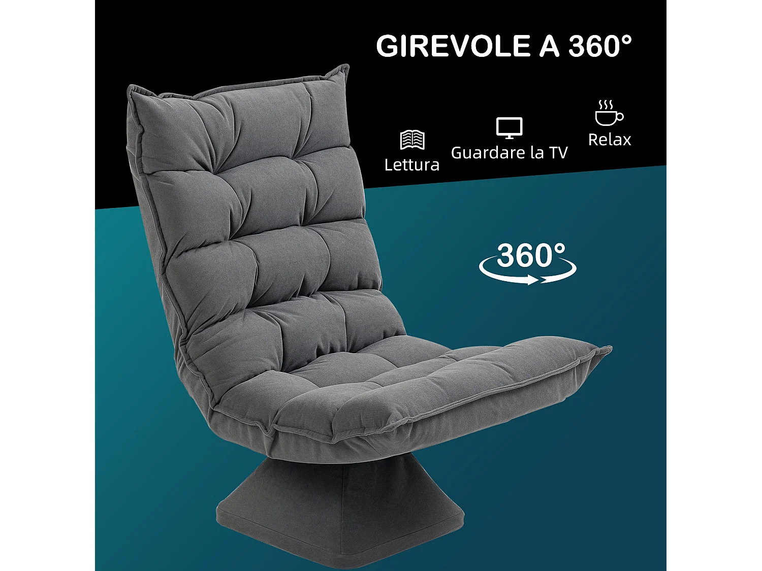 Poltrona per salotto girevole con schienale regolabile grigio