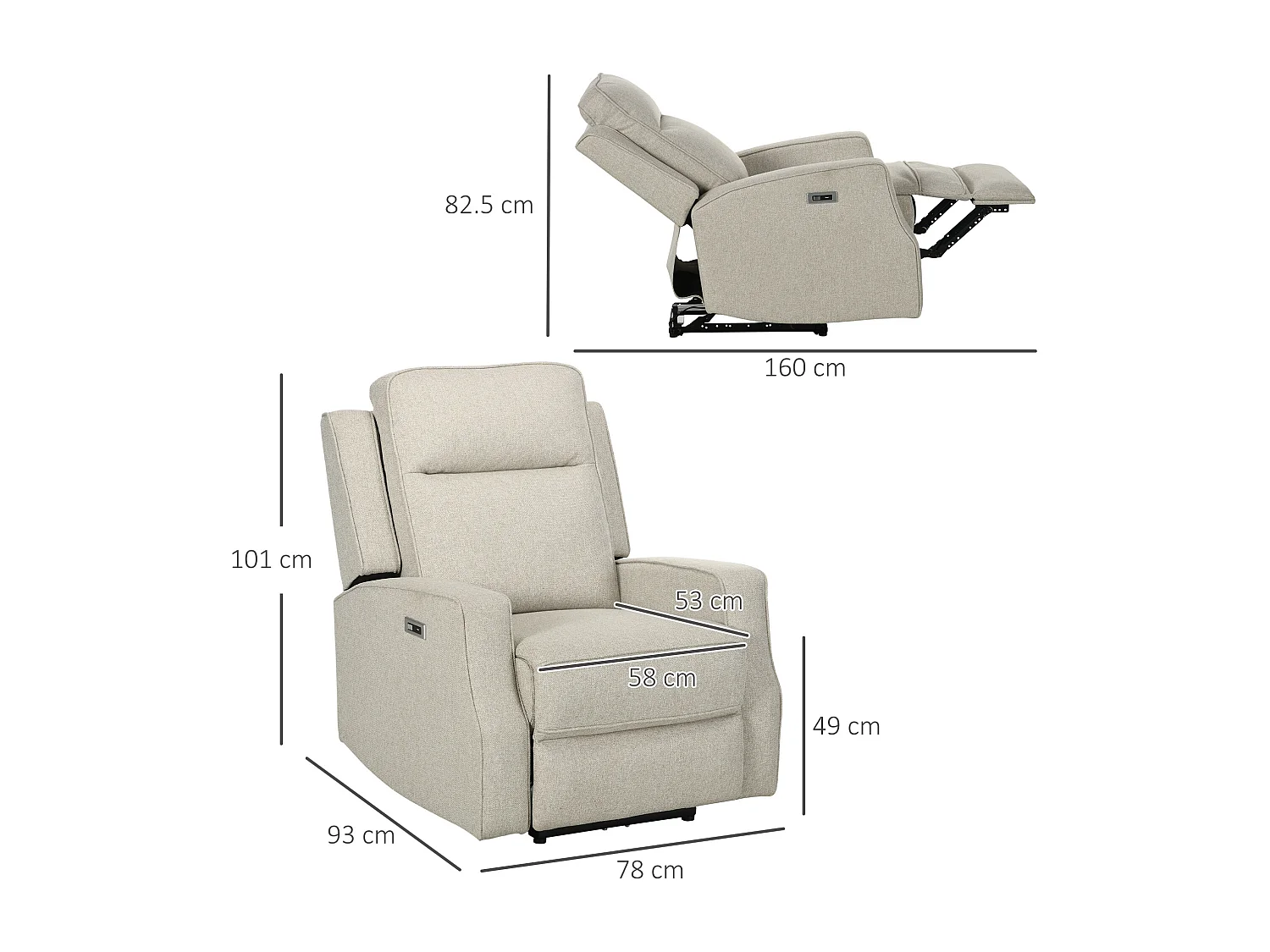 Poltrona relax elettrica e reclinabile 150° per soggiorno beige