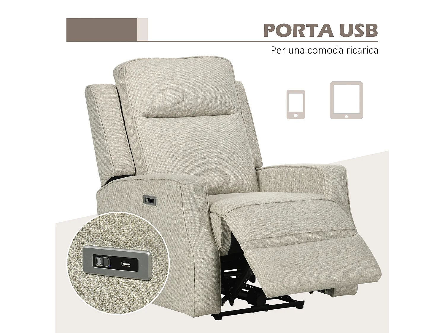 Poltrona relax elettrica e reclinabile 150° per soggiorno beige