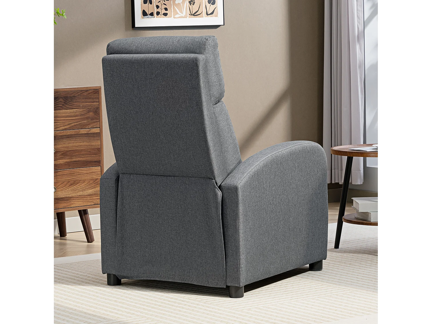 Poltrona relax reclinabile a 135° con poggiapiedi in tessuto grigio