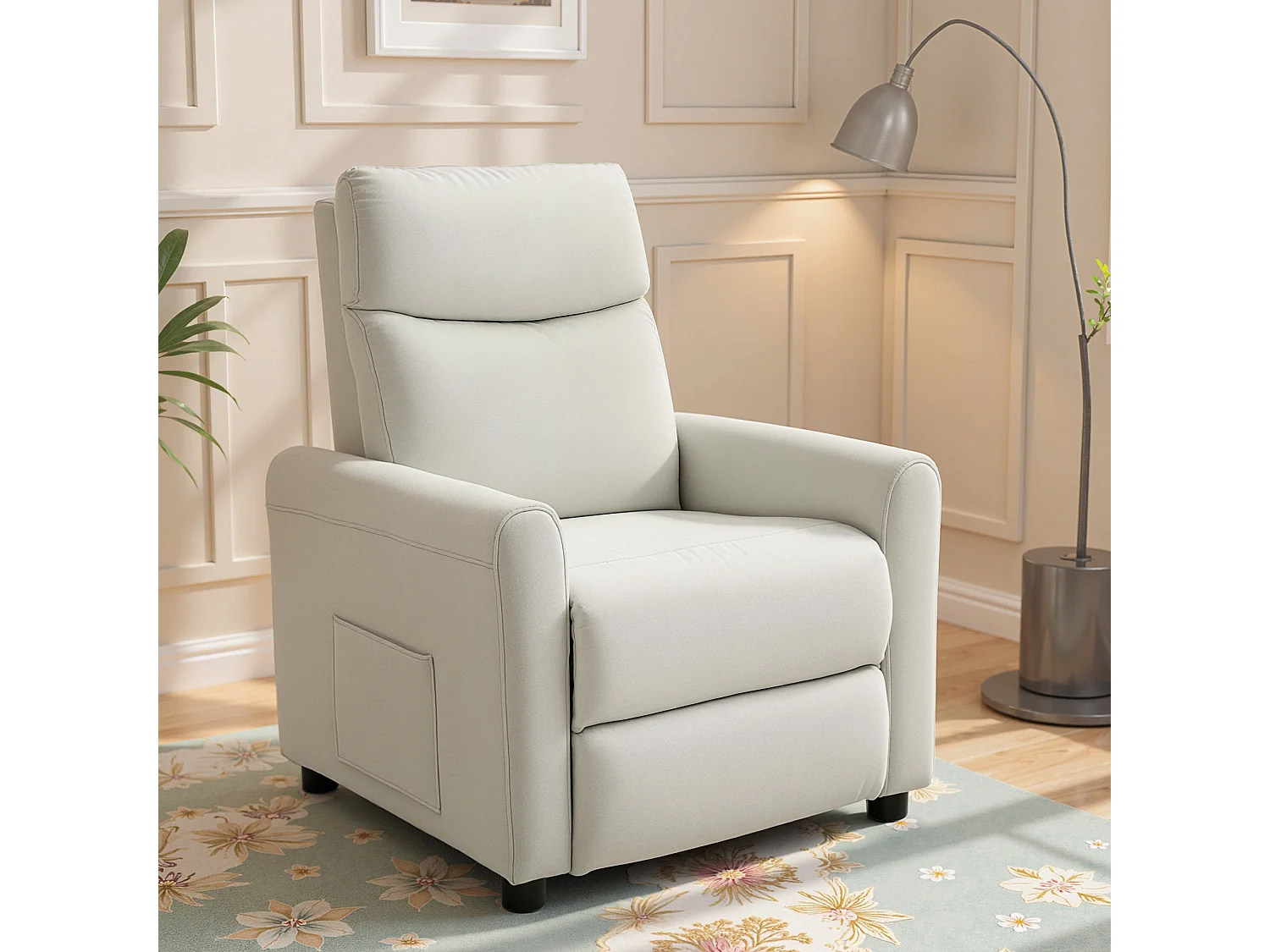 Poltrona reclinabile 135° max in tessuto effetto lino bianco crema