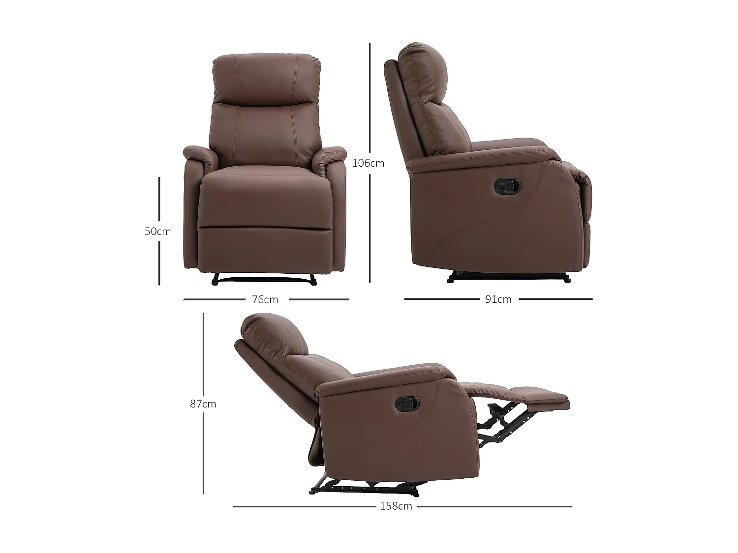 Poltrona relax con Sschienale reclinabile 145° in pelle pu marrone