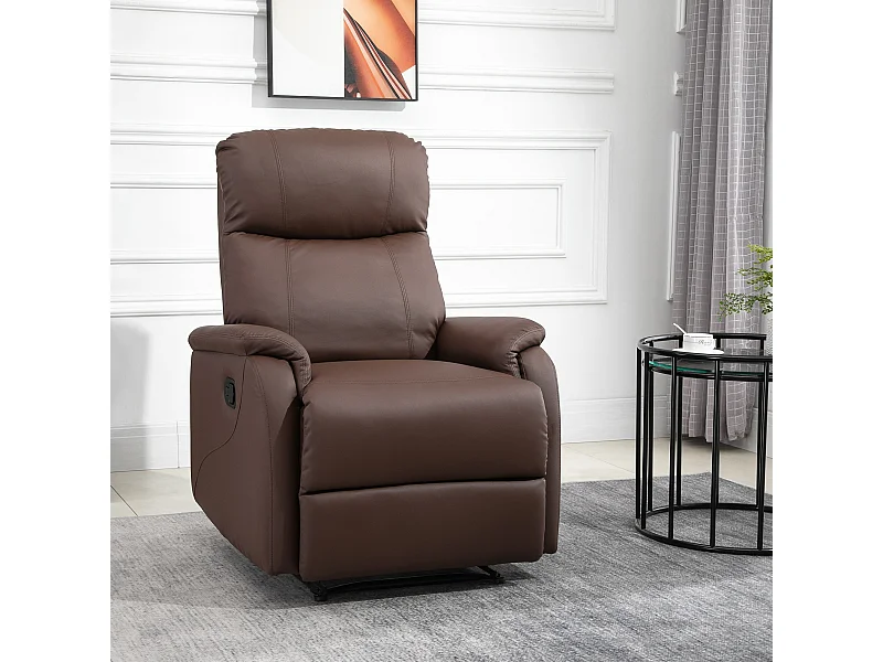 Poltrona relax con Sschienale reclinabile 145° in pelle pu marrone