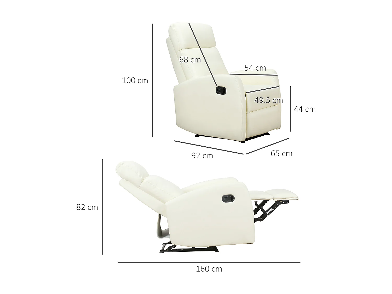 Poltrona relax reclinabile 170° in similpelle crema