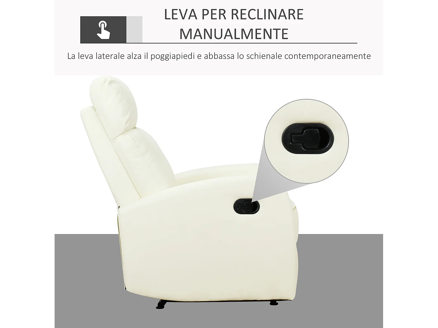 Poltrona relax reclinabile 170° in similpelle crema