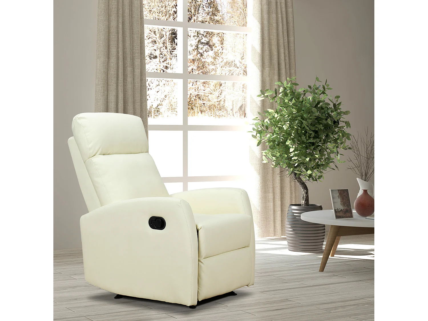 Poltrona relax reclinabile 170° in similpelle crema