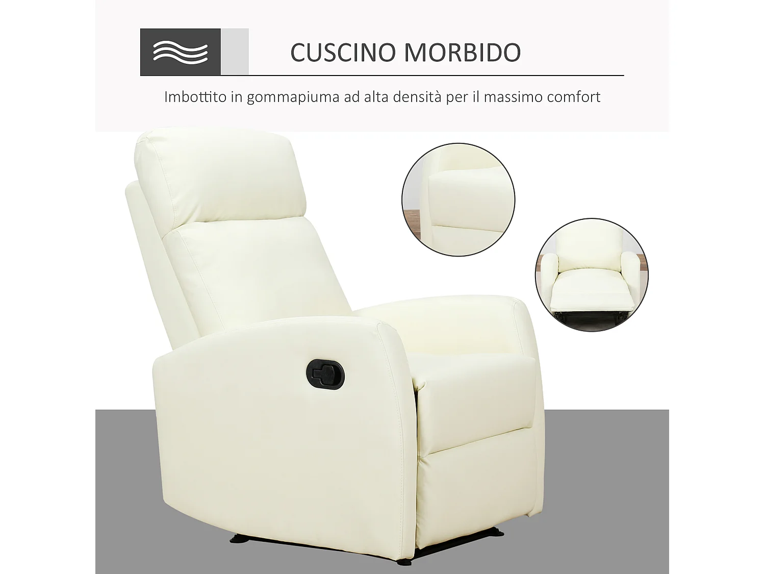Poltrona relax reclinabile 170° in similpelle crema