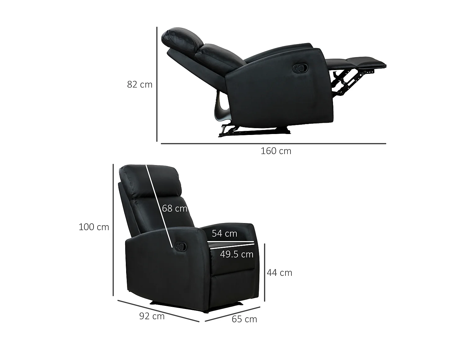 Poltrona relax ergonomica e reclinabile in finta pelle nera