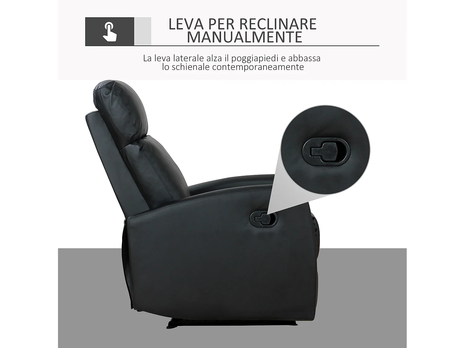 Poltrona relax ergonomica e reclinabile in finta pelle nera