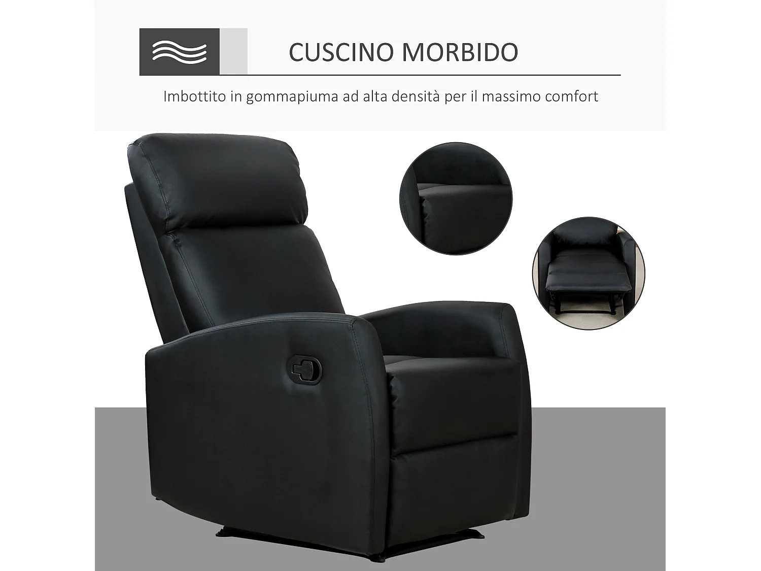 Poltrona relax ergonomica e reclinabile in finta pelle nera