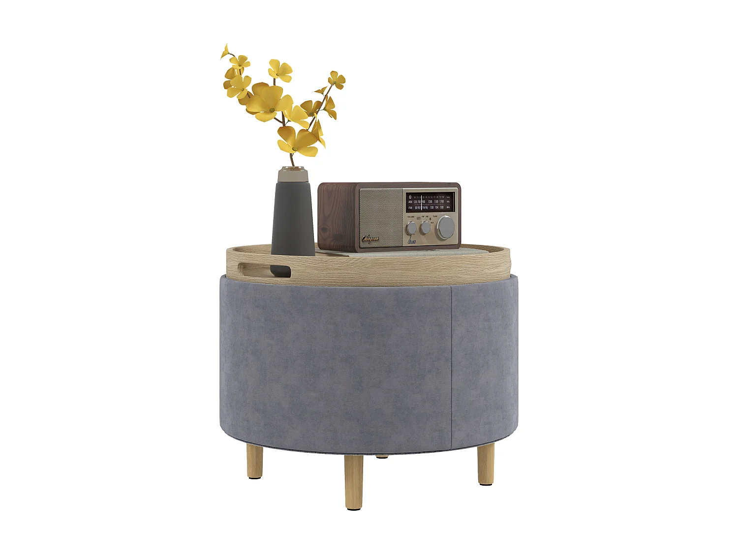 Pouf contenitore tessuto sherpa con vassoio a ribalta grigio