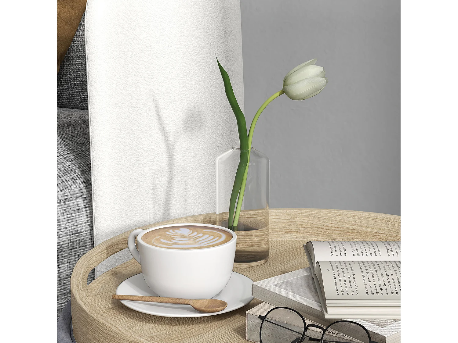 Pouf contenitore tessuto sherpa con vassoio a ribalta grigio