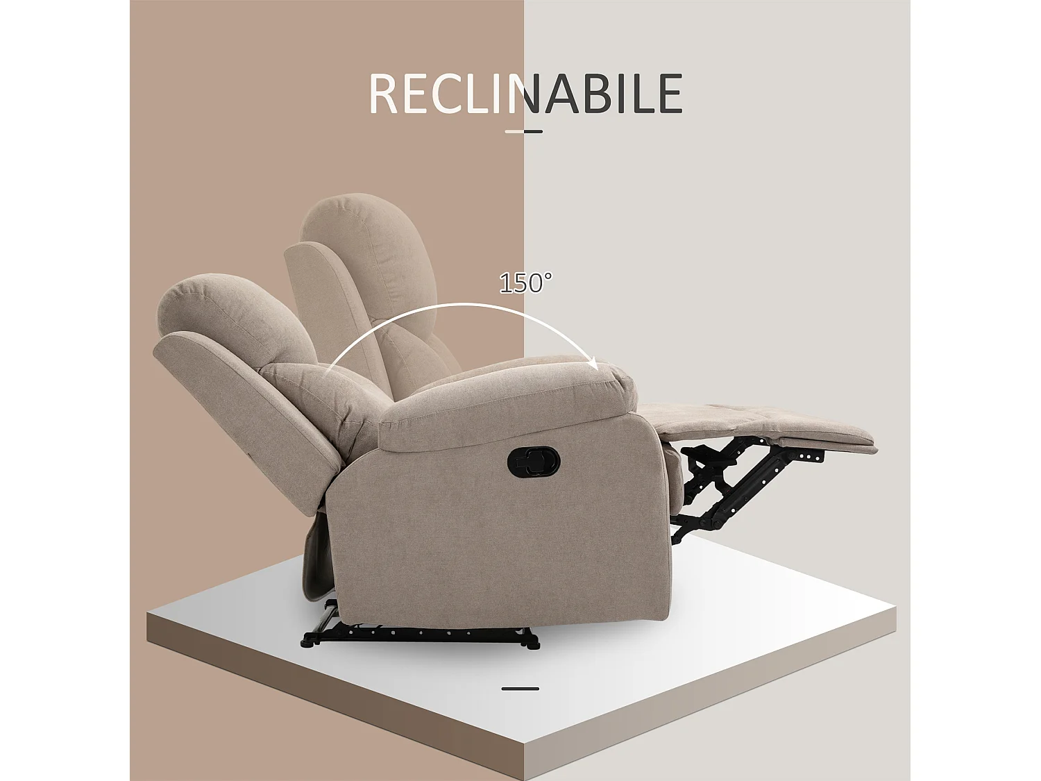 Poltrona relax reclinabile a 150° con poggiapiedi in tessuto beige